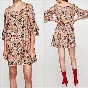 Zara Floral Linen Off Shoulder Dress